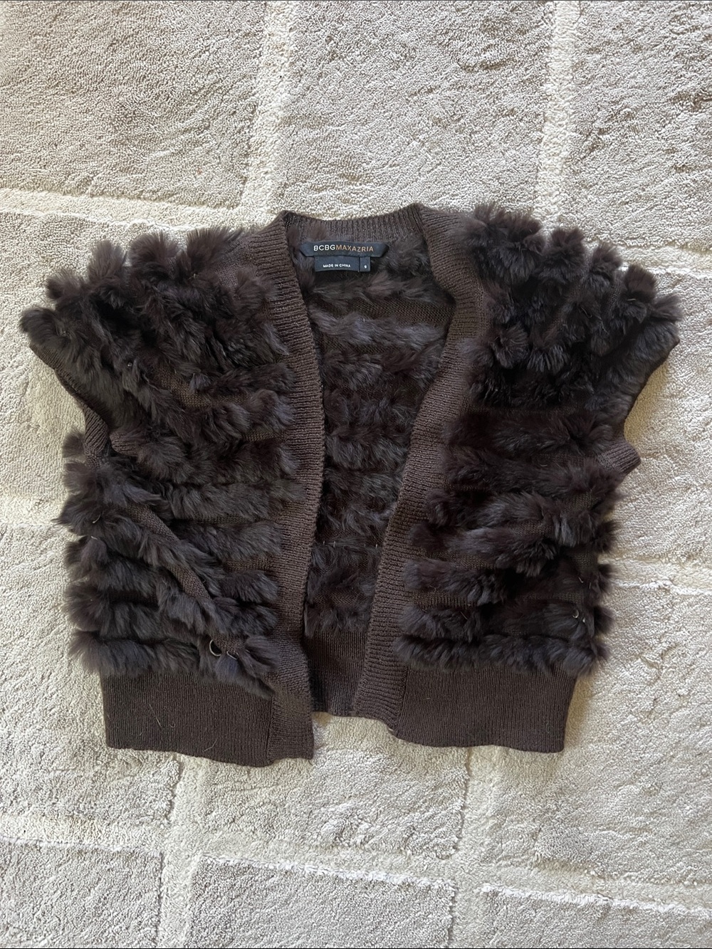 BCBGMaxAzria Dark Brown Real Fur Knit Vest